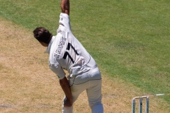 MELBOURNE, AUSTRALIA - DECEMBER 26: Colin de Grandhomme of New Zealand bowls during day one of the Second Test match in the series between Australia and New Zealand at The Melbourne Cricket Ground on December 26, 2019 in Melbourne, Australia. (Photo by Speed Media/Icon Sportswire)