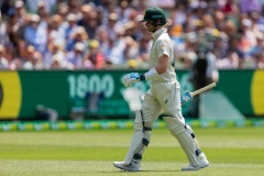 MELBOURNE, AUSTRALIA - DECEMBER 27: Steven Smith of Australia walks off the field after being caught out during day two of the Second Test match in the series between Australia and New Zealand at The Melbourne Cricket Ground on December 27, 2019 in Melbourne, Australia. (Photo by Speed Media/Icon Sportswire)