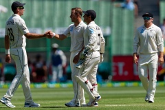 MELBOURNE, AUSTRALIA - DECEMBER 29: New Zealand team congratulates each other for catching Travis Head of Australia out during day four of the Second Test match in the series between Australia and New Zealand at The Melbourne Cricket Ground on December 29, 2019 in Melbourne, Australia. (Photo by Speed Media/Icon Sportswire)
