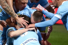 MELBOURNE, AUSTRALIA - MAY 22: Craig Noone of Melbourne City celebrates after kicking what would turn out to be the match winning goal during the Hyundai A-League soccer match between Melbourne City FC and Central Coast Mariners on May 22, 2021 at AAMI Park in Melbourne, Australia. (Photo by Speed Media/Icon Sportswire)