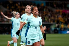 MELBOURNE, AUSTRALIA - JULY 31: Mary Fowler of Australia celebrates a goal during the Women's World Cup football match between Canada and Australia at AAMI Park on July 31, 2023 in Melbourne, Australia. (Photo by Dave Hewison/Speed Media/Icon Sportswire) MELBOURNE, AUSTRALIA - JULY 31: Mary Fowler of Australia celebrates a goal during the Women's World Cup football match between Canada and Australia at AAMI Park on July 31, 2023 in Melbourne, Australia. (Photo by Dave Hewison/Speed Media/Icon Sportswire)